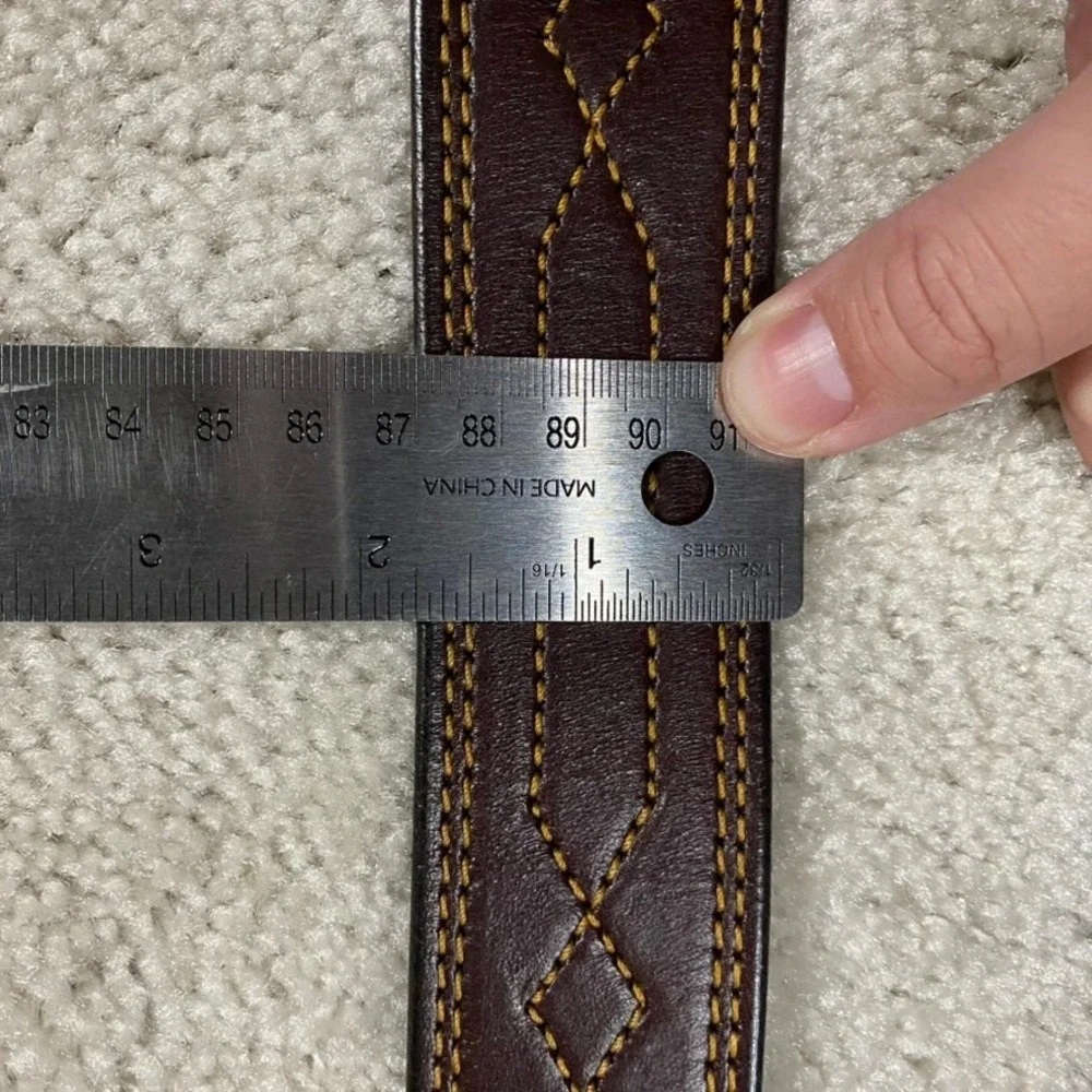 Green Hill Collection Mens Brown Leather Belt Brass Buckle XL Stitched Thick